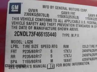 2006 Chevrolet Equinox LT with VIN 2CNDL73F466155440, listed as a IAAI auction lot 41489655 with 188,176 mi miles. Bid and sale history available at carsss.com. Image 9.