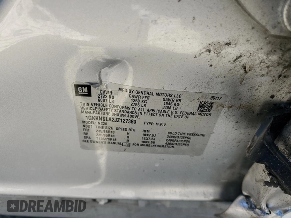 2018 GMC Acadia SLE with VIN 1GKKNSLA2JZ127389, listed as a Copart auction lot 77934854 with 85,542 mi miles and Salvage Title. Bid and sale history available at DreamBid. Image 13.