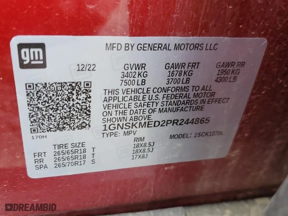 2023 Chevrolet Tahoe LS with VIN 1GNSKMED2PR244865, listed as a Copart auction lot 56728814 with 6,376 mi miles and Salvage Title. Bid and sale history available at carsss.com. Image 13.