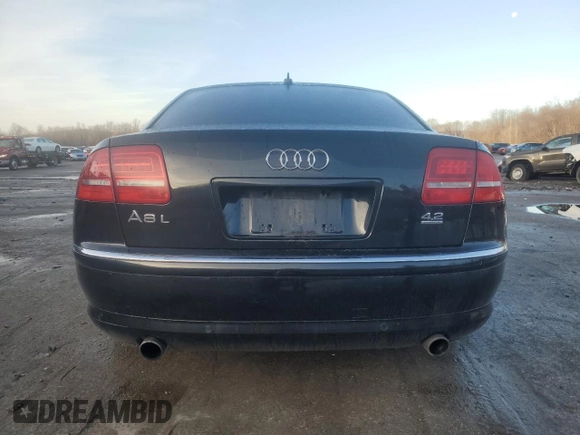 2009 Audi A8 4.2L with VIN WAUMV94E59N001610, listed as a Copart auction lot 85140274 with 116,332 mi miles and Salvage title. Bid and sale history available at DreamBid. Image 6.