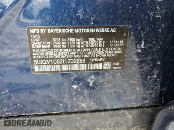 2020 BMW X4 xDrive30i with VIN 5UX2V1C02LLZ32858, listed as a Copart auction lot 42176563 with 0 mi miles. Bid and sale history available at carsss.com. Image 13.