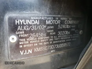 2003 Hyundai Santa Fe GLS with VIN KM8SC73D73U359572, listed as a Copart auction lot 77444224 with 368,459 mi miles and Salvage Title. Bid and sale history available at carsss.com. Image 14.