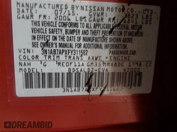 2015 Nissan Sentra SR with VIN 3N1AB7APXFY311682, listed as a Copart auction lot 82269164 with 91,606 mi miles and Non Repairable. Bid and sale history available at DreamBid. Image 12.