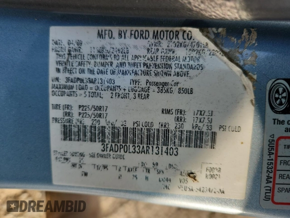 2010 Ford Fusion Hybrid with VIN 3FADP0L33AR131403, listed as a Copart auction lot 65476625 with 188,498 mi miles and Salvage title. Bid and sale history available at DreamBid. Image 12.