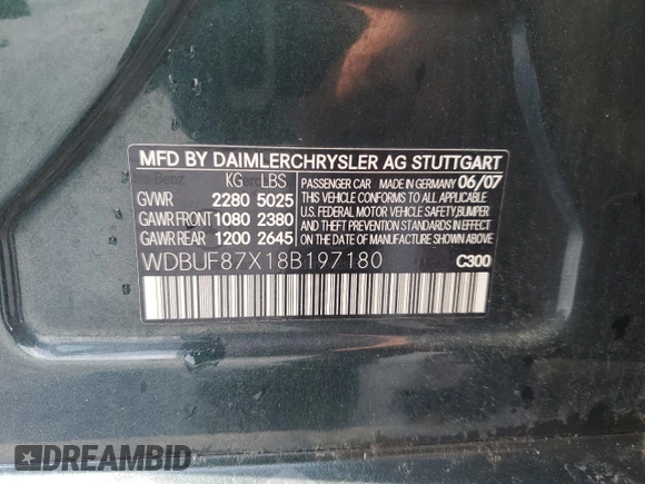 2008 Mercedes-Benz E 350 Luxury with VIN WDBUF87X18B197180, listed as a Copart auction lot 63061815 with Not provided miles and Clean title. Bid and sale history available at DreamBid. Image 12.