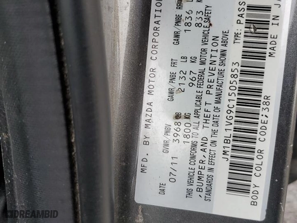 2012 Mazda Mazda3 i Touring with VIN JM1BL1VG9C1505853, listed as a Copart auction lot 77188584 with 0 mi miles and Salvage Title. Bid and sale history available at carsss.com. Image 12.