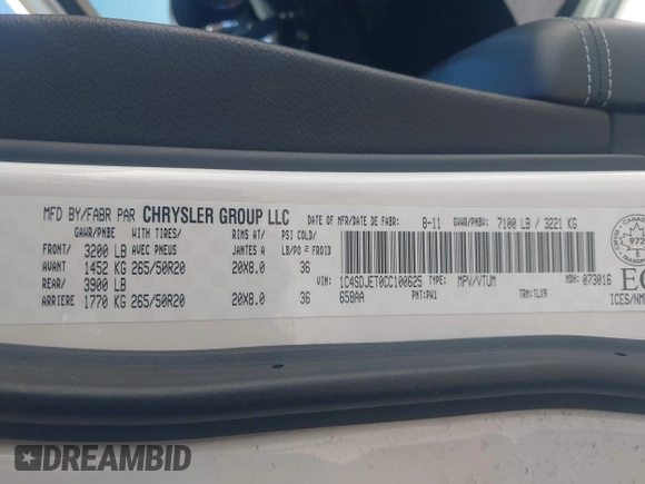 2012 Dodge Durango Citadel with VIN 1C4SDJET0CC100625, listed as a IAAI auction lot 42170821 with 130,866 mi miles and . Bid and sale history available at DreamBid. Image 9.
