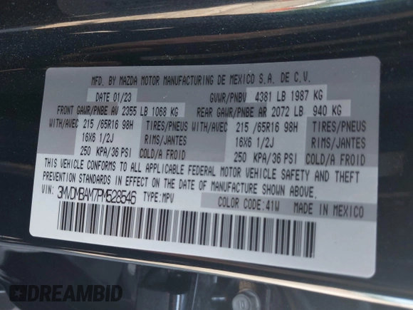 2023 Mazda CX-30 S with VIN 3MVDMBAM7PM528546, listed as a IAAI auction lot 42191598 with 18,680 mi miles and . Bid and sale history available at DreamBid. Image 9.