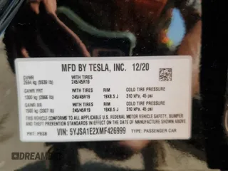 2021 Tesla Model S Long Range Plus z VIN 5YJSA1E2XMF426999, wystawiony jako Copart lot #61094375 z przebiegiem 30 170 mil mil oraz Szkoda całkowita • Salvage title. Historia ofert i sprzedaży dostępna na DreamBid. Obrazek 13.