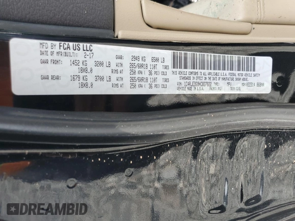 2017 Jeep Grand Cherokee Limited with VIN 1C4RJEBG9HC837822, listed as a Copart auction lot 57498835 with 140,179 mi miles and Salvage title. Bid and sale history available at DreamBid. Image 13.