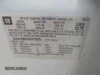 2014 GMC Terrain SLE with VIN 2GKALMEK9E6275575, listed as a IAAI auction lot 41886009 with 118,743 mi miles. Bid and sale history available at carsss.com. Image 9.