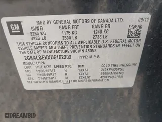 2013 GMC Terrain SLE with VIN 2GKALSEKXD6162303, listed as a IAAI auction lot 41805884 with 122,216 mi miles. Bid and sale history available at carsss.com. Image 9.