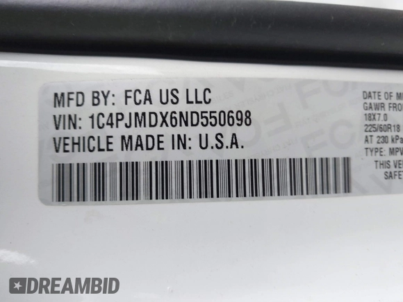 2022 Jeep Cherokee Limited with VIN 1C4PJMDX6ND550698, listed as a IAAI auction lot 41238598 with 18,006 mi miles and . Bid and sale history available at DreamBid. Image 9.