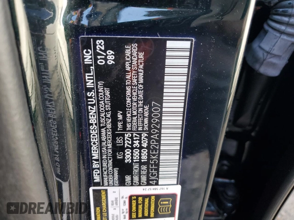 2023 Mercedes-Benz GLS 450 with VIN 4JGFF5KE2PA929007, listed as a Copart auction lot 52700334 with 11,982 mi miles and Salvage Title. Bid and sale history available at DreamBid. Image 13.