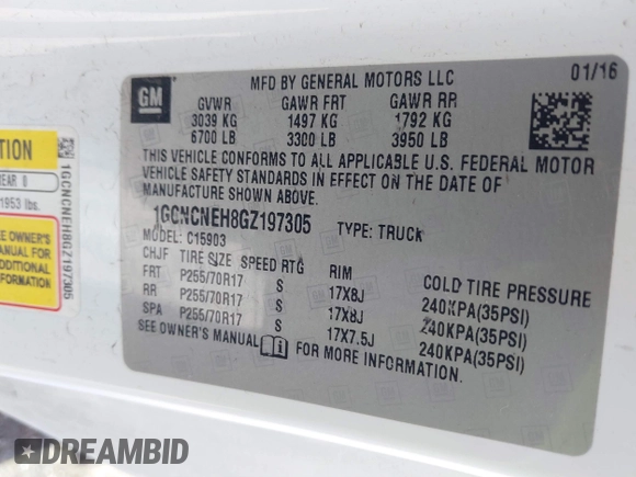 2016 Chevrolet Silverado 1500 Work Truck with VIN 1GCNCNEH8GZ197305, listed as a IAAI auction lot 41681614 with 184,994 mi miles. Bid and sale history available at carsss.com. Image 9.