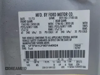 2014 Ford F-150 XL with VIN 1FTFW1CF9EFA40824, listed as a IAAI auction lot 41843053 with 124,613 mi miles. Bid and sale history available at carsss.com. Image 9.