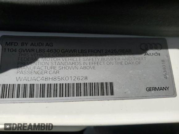 2005 Audi A4 1.8T with VIN WAUAC48H85K012628, listed as a Copart auction lot 86433944 with 162,745 mi miles and Salvage Title. Bid and sale history available at carsss.com. Image 13.