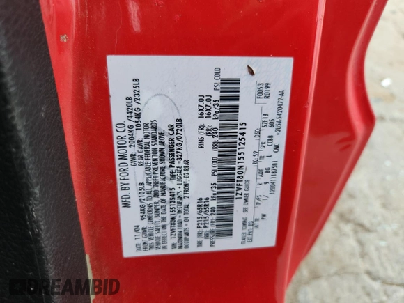2005 Ford Mustang Deluxe с VIN 1ZVFT80N155125415, выставлен на аукционе Copart как лот 60487925 с пробегом 151 801 миль миль и Списание • Salvage title. История ставок и продаж доступна на DreamBid. Изображение 12.