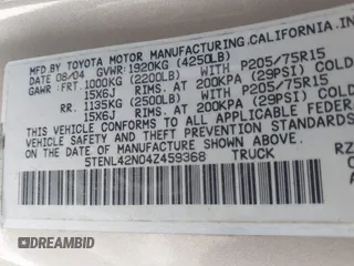 2004 Toyota Tacoma with VIN 5TENL42N04Z459368, listed as a IAAI auction lot 42585136 with 152,694 mi miles and . Bid and sale history available at DreamBid. Image 9.