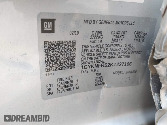 2019 Cadillac XT5 Premium Luxury AWD z VIN 1GYKNFRS2KZ227166, wystawiony jako IAAI lot #41786410 z przebiegiem 99 576 mil mil oraz . Historia ofert i sprzedaży dostępna na DreamBid. Obrazek 9.