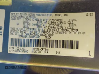 2013 Toyota Tundra с VIN 5TFRM5F12DX057483, выставлен на аукционе IAAI как лот 42214577 с пробегом 251 557 миль миль и . История ставок и продаж доступна на DreamBid. Изображение 9.