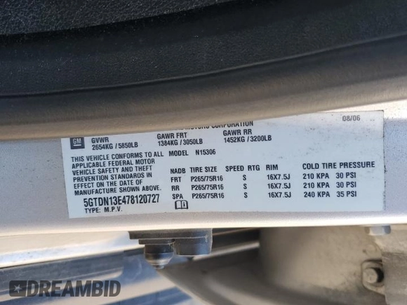 2007 Hummer H3 SUV with VIN 5GTDN13E478120727, listed as a Copart auction lot 79502354 with 151,598 mi miles and Salvage Title. Bid and sale history available at DreamBid. Image 16.
