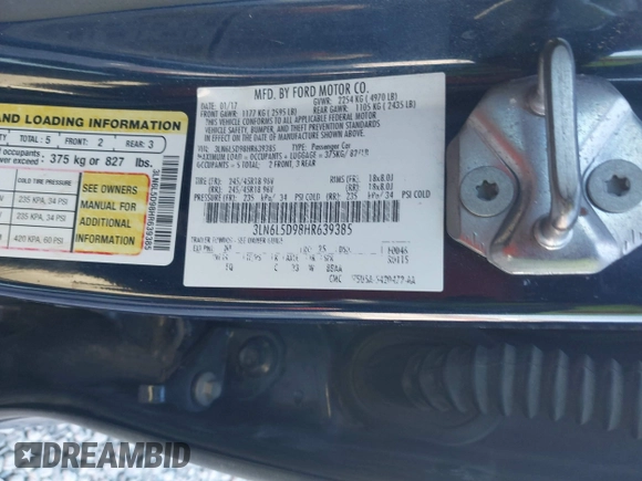 2017 Lincoln MKZ Select with VIN 3LN6L5D98HR639385, listed as a IAAI auction lot 41702776 with 73,801 mi miles and . Bid and sale history available at DreamBid. Image 9.