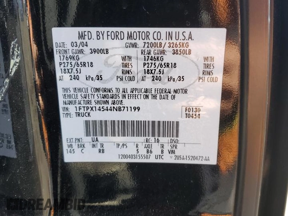 2004 Ford F-150 XLT with VIN 1FTPX14544NB71199, listed as a Copart auction lot 48383075 with 159,304 mi miles and Salvage Title. Bid and sale history available at carsss.com. Image 12.