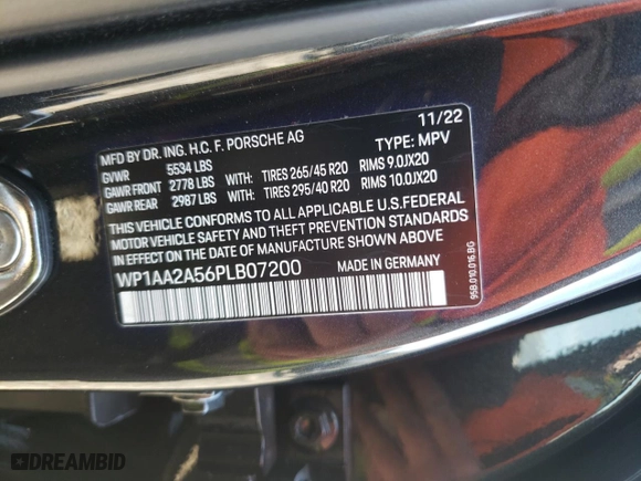 2023 Porsche Macan with VIN WP1AA2A56PLB07200, listed as a Copart auction lot 46900175 with 0 mi miles and Salvage Title. Bid and sale history available at carsss.com. Image 14.