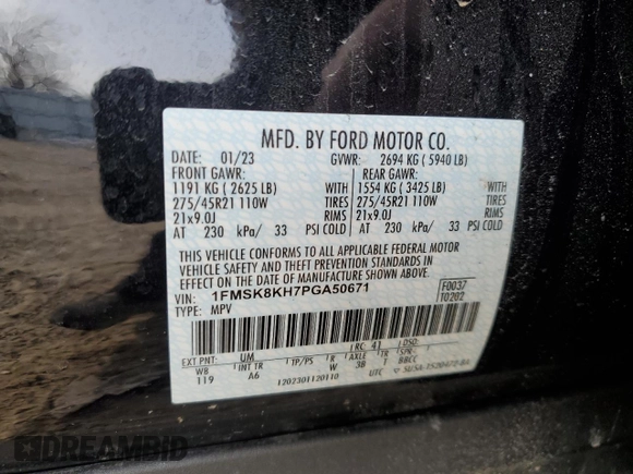 2023 Ford Explorer ST-Line z VIN 1FMSK8KH7PGA50671, wystawiony jako Copart lot #48510865 z przebiegiem 33 367 mil mil oraz Szkoda całkowita • Salvage title. Historia ofert i sprzedaży dostępna na DreamBid. Obrazek 15.