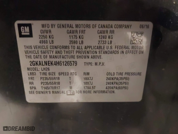 2017 GMC Terrain SLE with VIN 2GKALNEK4H6126579, listed as a IAAI auction lot 41351972 with 150,381 mi miles. Bid and sale history available at carsss.com. Image 9.