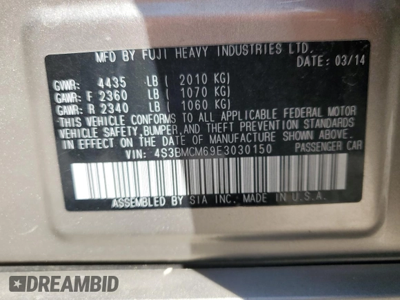 2014 Subaru Legacy Limited with VIN 4S3BMCM69E3030150, listed as a Copart auction lot 53956175 with 117,441 mi miles and Salvage title. Bid and sale history available at DreamBid. Image 13.