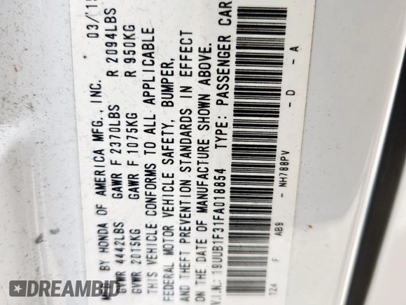 2015 Acura TLX z VIN 19UUB1F31FA018854, wystawiony jako Copart lot #57648445 z przebiegiem 144 924 mil mil oraz Szkoda całkowita • Salvage title. Historia ofert i sprzedaży dostępna na DreamBid. Obrazek 12.