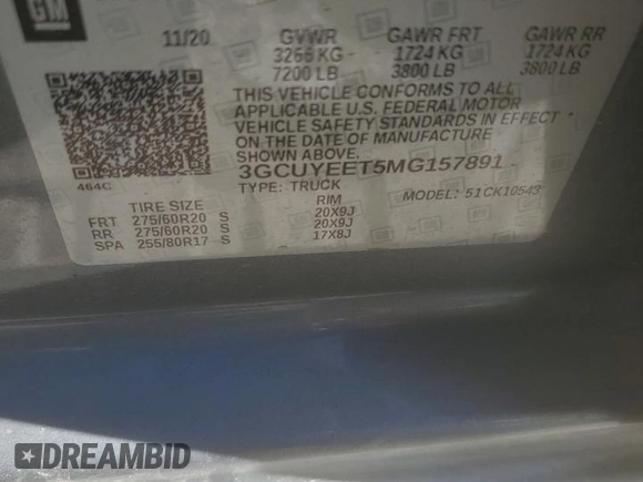 2021 Chevrolet Silverado 1500 RST with VIN 3GCUYEET5MG157891, listed as a Copart auction lot 41878455 with 94,517 mi miles and Salvage Title. Bid and sale history available at carsss.com. Image 14.