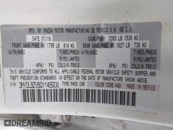 2016 Scion iA with VIN 3MYDLBZV6GY146908, listed as a IAAI auction lot 42127944 with Not Provided miles and . Bid and sale history available at DreamBid. Image 9.