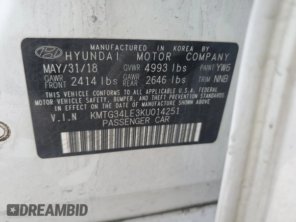 2019 Genesis G70 Dynamic with VIN KMTG34LE3KU014251, listed as a Copart auction lot 87297734 with 97,705 mi miles and Salvage Title. Bid and sale history available at DreamBid. Image 12.