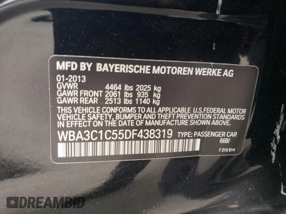 2013 BMW 3 Series 328i z VIN WBA3C1C55DF438319, wystawiony jako Copart lot #55293335 z przebiegiem 88 100 mil mil oraz Szkoda całkowita • Salvage title. Historia ofert i sprzedaży dostępna na DreamBid. Obrazek 12.