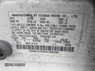 1999 Nissan Altima XE with VIN 1N4DL01D2XC184334, listed as a IAAI auction lot 41617706 with 91,348 mi miles. Bid and sale history available at carsss.com. Image 9.