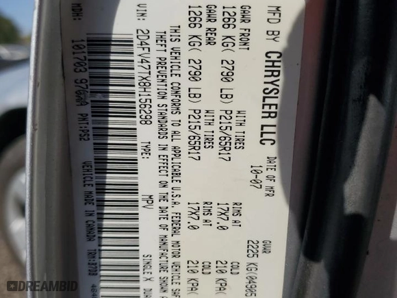 2008 Dodge Magnum with VIN 2D4FV47TX8H156298, listed as a Copart auction lot 75012314 with 100,670 mi miles and Salvage Title. Bid and sale history available at carsss.com. Image 12.