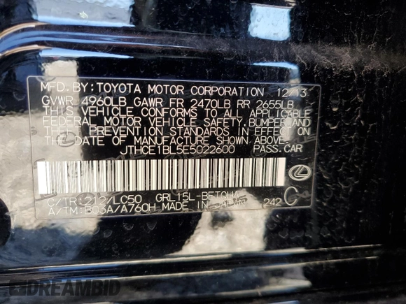 2014 Lexus GS 350 с VIN JTHCE1BL5E5022600, выставлен на аукционе Copart как лот 52124185 с пробегом 167 267 миль миль и Списание • Salvage title. История ставок и продаж доступна на DreamBid. Изображение 12.