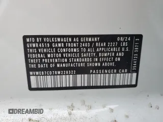 2024 Volkswagen Golf z VIN WVWEB7CD7RW228322, wystawiony jako Copart lot #53322685 z przebiegiem 119 mil mil oraz Szkoda całkowita • Salvage title. Historia ofert i sprzedaży dostępna na DreamBid. Obrazek 13.