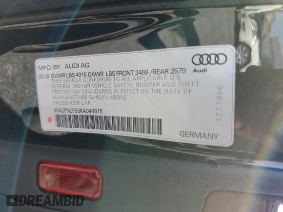 2019 Audi A5 Sportback Prestige with VIN WAUFNCF50KA044915, listed as a Copart auction lot 60520103 with 40,131 mi miles. Bid and sale history available at carsss.com. Image 12.