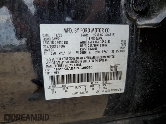 2023 Ford Police Interceptor Utility z VIN 1FM5K8AB4PGC00360, wystawiony jako Copart lot #56393505 z przebiegiem 28 905 mil mil oraz Szkoda całkowita • Salvage title. Historia ofert i sprzedaży dostępna na DreamBid. Obrazek 14.
