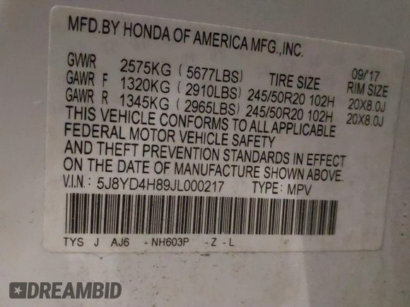 2018 Acura MDX Advance with VIN 5J8YD4H89JL000217, listed as a IAAI auction lot 41614726 with 89,286 mi miles and . Bid and sale history available at carsss.com. Image 9.