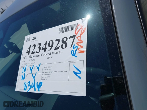 2024 Honda HR-V Sport with VIN 3CZRZ1H57RM751636, listed as a IAAI auction lot 42349287 with 8,346 mi miles and . Bid and sale history available at DreamBid. Image 18.