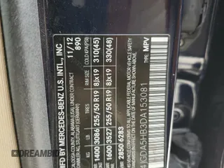 2013 Mercedes-Benz M ML 350 with VIN 4JGDA5HB3DA153081, listed as a Copart auction lot 64823524 with 129,004 mi miles and Salvage Title. Bid and sale history available at carsss.com. Image 13.