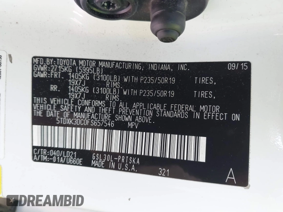 2015 Toyota Sienna SE with VIN 5TDXK3DC0FS657546, listed as a IAAI auction lot 42183750 with 137,157 mi miles and . Bid and sale history available at DreamBid. Image 9.