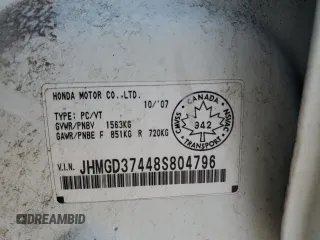 2008 Honda Fit with VIN JHMGD37448S804796, listed as a Copart auction lot 62469464 with 232,965 mi miles and Non Repairable. Bid and sale history available at carsss.com. Image 12.