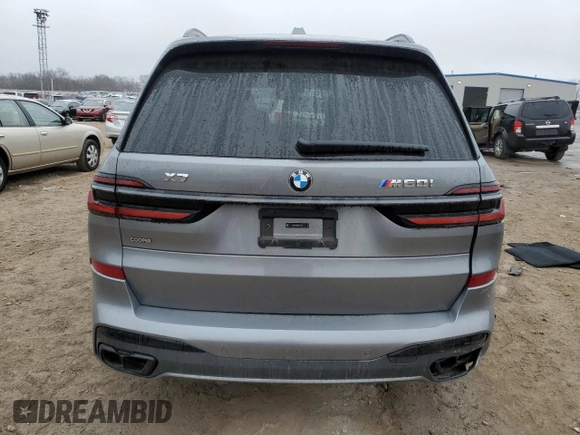2024 BMW X7 M60i with VIN 5UX33EM08R9U14632, listed as a Copart auction lot 44566175 with 0 mi miles and Salvage Title. Bid and sale history available at carsss.com. Image 6.