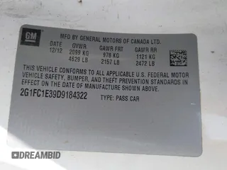 2013 Chevrolet Camaro LT with VIN 2G1FC1E39D9184322, listed as a IAAI auction lot 42182333 with Not provided miles and . Bid and sale history available at DreamBid. Image 9.